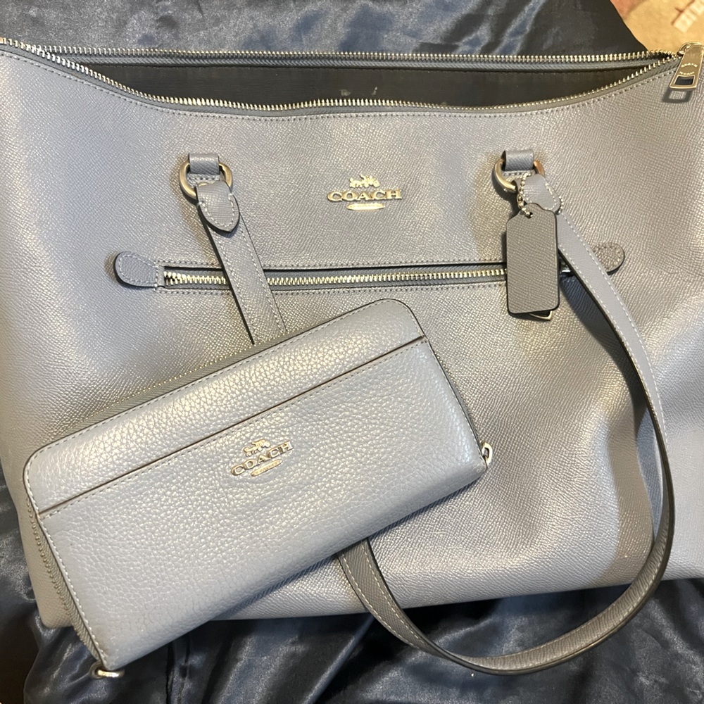 Gently used coach tote with matching wallet. Great color for all seasons.
